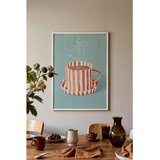 Wallxpert uramljena slika 115193, šolja kafe sa crveno-belim prugama na tirkiznoj pozadini, 50 x 70 cm, beli ram Cene