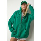 Happiness İstanbul Women's Green Hoodie with Zipper Oversized Sweatshirt Cene