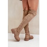 Boto FS1 Knee High Boots On Flat Heel Made Of Eco Suede Beige Arkelia | Eponuda.ba