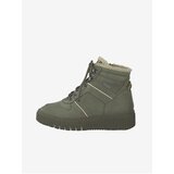 Tamaris Khaki Leather Ankle Boots with Faux Fur - Women | ePonuda.com