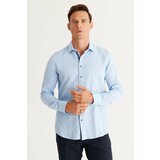 ALTINYILDIZ CLASSICS Men's Blue Slim Fit Slim Fit Classic Collar 100% Cotton Dobby Shirt. Cene