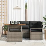 vidaXL Set sofra od 5 dijelova s jastučićima u sivoj boji, poli ratan, akacija, Dvosjedni vrtni sofa s jastučićima u sivoj boji, poli ratan | shoptok.hr