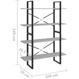 Ormarić za knjige s 4 razine boja betona 100x30x140 cm drveni | Eponuda.com