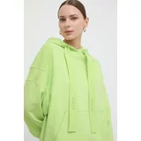 BOSS Orange Bombažen pulover ženska, zelena barva, s kapuco