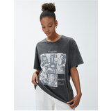 Koton T-Shirt - Gray - Oversize Cene
