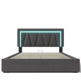Lumor Postelja s predalom 140x200 cm, z LED, USB in Type-C priključkom – laneno blago – siva, (22151254) | Shoptok.si