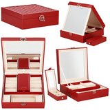 springos Etui za nakit iz eko usnja 25x25x8,5 cm, kostanjeva škatla s predelki, (21631781) | Shoptok.si