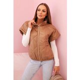 Kesi Włoski Women's quilted vest with short sleeves and a collar camel | shoptok.hr