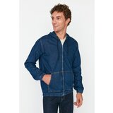 Trendyol Navy Blue Men's Zippered Hooded Denim Jacket Cene
