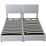 Lumor Oblazinjena postelja s predalom iz lanene tkanine - 180x200 cm - pretvorljiva v 2 enojni postelji - siva, (22151540) | Shoptok.si