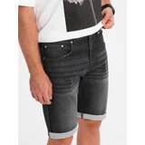 Ombre Men's denim shorts with rolled up leg - black | ePonuda.com