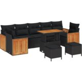 vidaXL 10-delni vrtni sofa set z blazinami črn poli ratan acacia | Shoptok.si