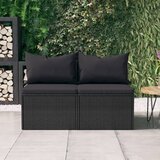 Maison Chic Vrtni sredinski kavč - Zunanji kavč z blazinami 2 kosa črn poli ratan, (22040902) | Shoptok.si