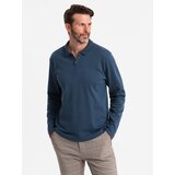 Ombre Men's polo longsleeve with zippered collar - navy blue | ePonuda.com