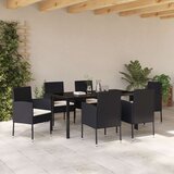 vidaXL 7-delni vrtni jedilni set z blazinami črni poly ratan | Shoptok.si