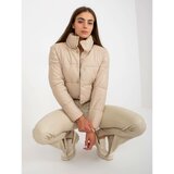 Fashion Hunters Beige short down jacket made of eco-leather with quilting Cene
