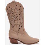 Boto Leather Boots With Perforated Shaft Dark Beige Zazoo 3714 | Shoptok.si