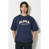 Alpha Industries Pamučna majica College za muškarce, boja: tamno plava, s tiskom, 146501