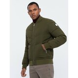 Ombre Men's quilted bomber jacket with metal zippers - dark olive green cene
