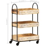 vidaXL Kuhinjski voziček 3-nadstropni 46x30x76 cm trden mangov les | Shoptok.si