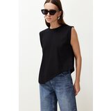 Trendyol black more sustainable 100% cotton asymmetrical crew neck knitted t-shirt Cene