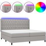 vidaXL Box spring postelja z vzmetnico LED sv. siva 200x200 cm blago, (20725530) Cene