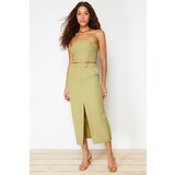 Trendyol Khaki Premium Straight Midi Length Woven Skirt Cene