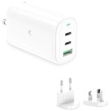 Ksix GaN ultrabrzi zidni punjač 65W, PPS, US+EU+UK priključci, bijeli | shoptok.hr