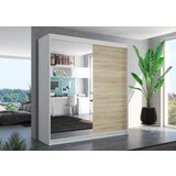 ADRK Drsna omara z ogledalom DELLA 200 cm - BELA-SONOMA HRAST | Shoptok.si