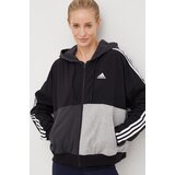 Adidas Bombažna mikica ženska, siva barva, s kapuco | Shoptok.si