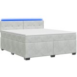 Krevet s box springom madracem i LED-om Svjetlosiva Baršun - Svjetlosiva 160 x 200 cm Prošiveno gumbima | shoptok.hr
