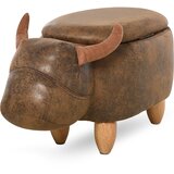 HOMCOM puf za shranjevanje v obliki bivola, podstavek za noge z lesenim okvirjem in oblazinjenim sedežem, 62x35x36cm, rjav, (20745443) Cene