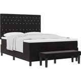  Postelja s škatlastim osnovnim delom z vzmetnico in klopjo črna 140x200 cm žamet | Shoptok.si