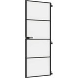 Sobna vrata tanka crna 76 x 201,5 cm kaljeno staklo i aluminij | shoptok.hr