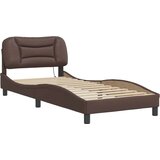  Okvir kreveta s LED svjetlima smeđi 90 x 200 cm od umjetne kože | shoptok.hr