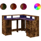 Maison Chic Pisalna miza - pisarniška miza - Računalniška miza z LED lučkami dimljeni hrast 130x130x91cm inž. les, (21784979) Cene