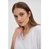 Marisse T-Shirt With Decorative Neckline, White | Shoptok.si