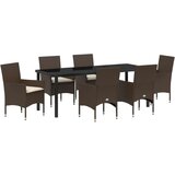  7-dijelni set za blagovanje u vrtu s jastučićima smeđi poli rattan Vanjski stol crni 200x80x73 cm stakleni | shoptok.hr