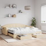  The Living Store Izvlečna dnevna postelja s predali krem 100x200 cm blago - Izvlečna Dnevna Postelja, (21496665) Cene
