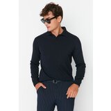Trendyol Navy Blue Men's Slim Fit Polo Collar Buttoned Smart Knitwear Sweater cene