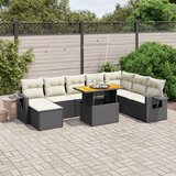 Maison Chic Seti vrtnega pohištva - Vrtna garnitura - Vrtni pohištvo set 9-delna z blazinami črn poli ratan, (21805280) | Shoptok.si