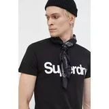 Superdry Bombažna kratka majica črna barva