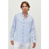 ALTINYILDIZ CLASSICS Men's White-blue Slim Fit Slim Fit Buttoned Collar Seekerchief Shirt cene