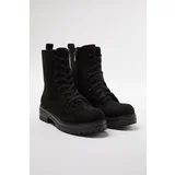 Trendyol Black Suede Lace-Up and Zippered Women's Combat Boots