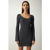  Women's Gray Boat Neck Ribbed Saran Knitted Dress Cijene
