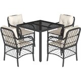 5-dijelni vrtni blagovaonski set s jastucima od poliratana crni Crna 90 cm table length | shoptok.hr