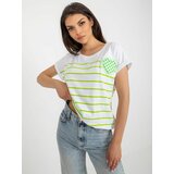Fashion Hunters White and light green striped blouse with application Cene