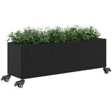 vidaXL Vrtno korito s kolesi in 3 lonci črna 107x32x38 cm poli ratan | Shoptok.si