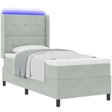 vidaXL Postelja s podlagom in vzmetnico z LED svetlobo Svetlo siva 90x200 cm Žamet, (22049839) | Shoptok.si