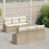 vidaXL 7-delni set garniture za vrt z blazinami Bež Poli ratan Akacija | Shoptok.si